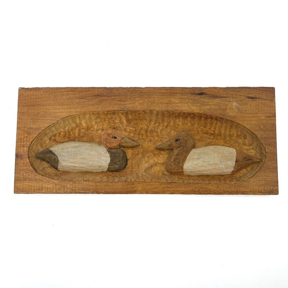 Hand Carved Wood Canvasback Duck Mallard Plaque 14" x 6" Signed & Dated - Picture 1 of 5